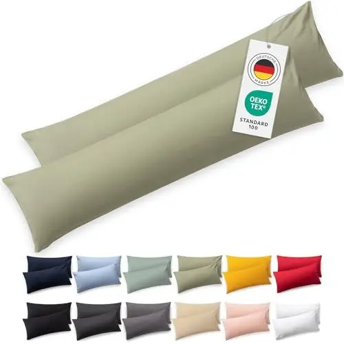 Produktbild: Blumtal Seitenschläferkissen Bezug 40 x 145 (2er Set Kissenbezüge) - Grün - 100% Baumwolle, Oeko-Tex Zertifiziert, Kissenbezug für Seitenschläferkissen, Kissenhülle mit Reißverschluss