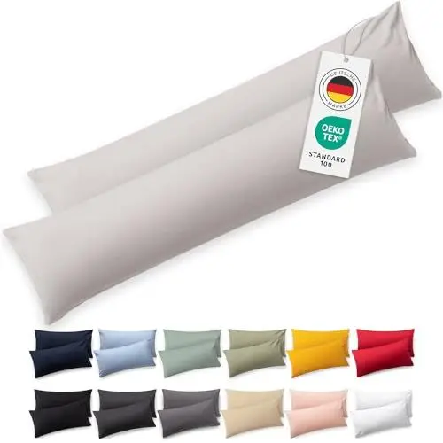 Produktbild: Blumtal Seitenschläferkissen Bezug 40 x 145 (2er Set Kissenbezüge) - Hellgrau - 100% Baumwolle, Oeko-Tex Zertifiziert, Kissenbezug für Seitenschläferkissen, Kissenhülle mit Reißverschluss