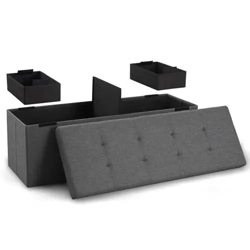 Produktbild: Blumtal Sitzbank mit Stauraum + 2 extra Boxen - Truhenbank mit Stauraum 110x38x38 cm - Sitztruhe mit Stauraum - Bequemer Hocker mit Stauraum - Sitzhocker mit Stauraum - Ottoman - Sitzbox in Anthrazit