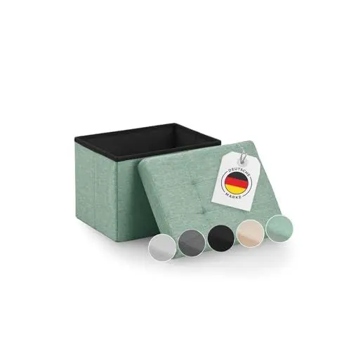 Produktbild: Blumtal Sitzbank mit Stauraum - Truhenbank mit Stauraum 41x31x31 cm - Sitztruhe mit Stauraum - Sitzwürfel - Aufbewahrungsboxen - Sitzbank klein - Spielzeug Aufbewahrung - Polsterhocker in Türkis hell