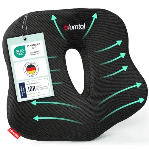 Produktbild: Blumtal Sitzkissen Bürostuhl – Keilkissen Schwarz Steißbeinkissen - Ergonomisches Sitzkissen Auto – Hämorrhoiden Sitzkissen Stuhl – Steißbeinkissen, Sitzpolster Stuhl – Optimales Bürostuhl Sitzkissen