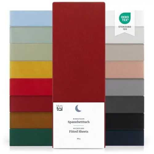 Produktbild: Blumtal® Spannbettlaken 90x200cm - Spannbettlaken Microfaser - Oekotext zertifizierte Bettlaken 90x200cm - Spannbetttuch 90x200 cm - Bettbezug 90x200cm / Leintuch 90x200cm Laken - Aurora Red - Rot