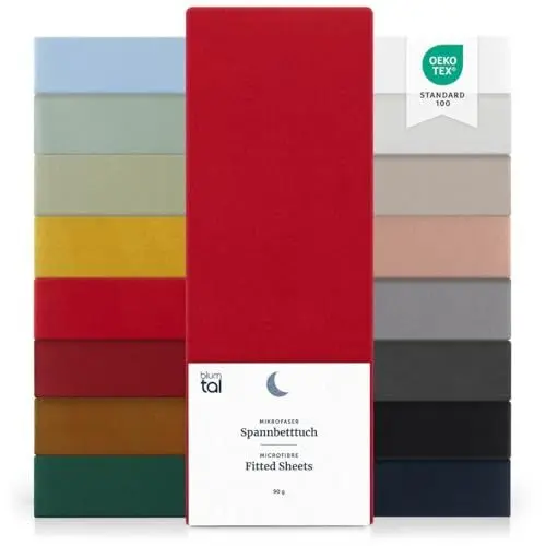 Produktbild: Blumtal® Spannbettlaken 90x200cm - Spannbettlaken Microfaser - Oekotext zertifizierte Bettlaken 90x200cm - Spannbetttuch 90x200 cm - Bettbezug 90x200cm / Leintuch 90x200cm Laken - Fitted Sheets - Rot