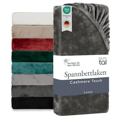 Produktbild: Blumtal Spannbettlaken Cashmere Touch 140x200 cm Plüsch - Oeko-TEX zert. weiche Spannbettlaken 140x200 - Spannbettlaken 140x200cm Winter aus Mikrofaser - Bettlaken 140x200 Winter Anthrazit