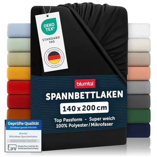 Produktbild: Blumtal® Spannbettlaken - Bettlaken aus Microfaser - Ökotex zertifiziertes Spannbetttuch - Schwarz 140x200 cm