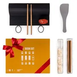 Produktbild: Blumtal Sushi Maker Set Sushi Maker Komplettset mit Rollmatte 4 hochwertige Holzstäbchen Reislöffel Sushi Maki Nigiri Temaki für Anfänger und Profis