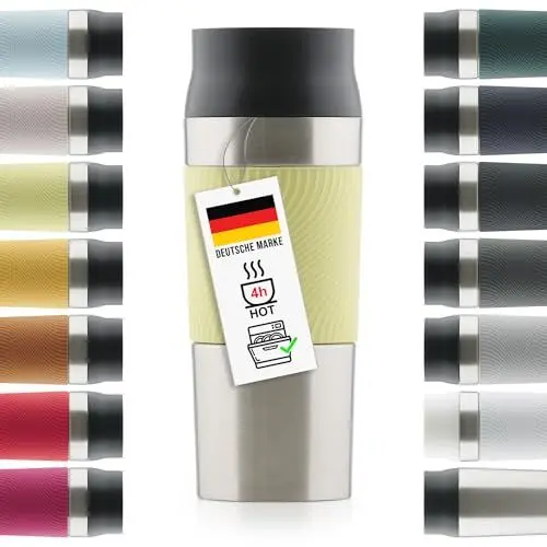 Produktbild: Blumtal Thermobecher 350 ml - Kaffeebecher to go aus Edelstahl - auslaufsicherer Isolierbecher kalt/heiß - Mug mit 360° Trinköffnung - Thermosbecher mit Quick-Press-Verschluss - Thermo Cup - Hellgelb