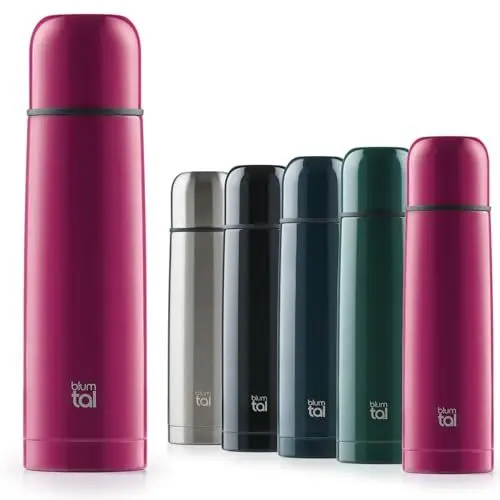 Produktbild: Blumtal® Thermosflasche 1L - BPA-freie Thermoskanne für warm&kalt - auslaufsichere Isolierflasche 1L aus Edelstahl rostfrei - Thermosflasche mit Becher - Thermoflasche - Thermos Thermoskanne Rot/Berry
