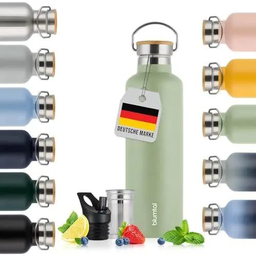 Produktbild: Blumtal Thermosflasche 750ml - doppelwandige Trinkflasche Edelstahl 750ml - Isolierflasche 750ml BPA frei - Edelstahl Trinkflasche/Teeflasche - Trinkflasche Thermo 750ml - Sportflasche - Summer Green