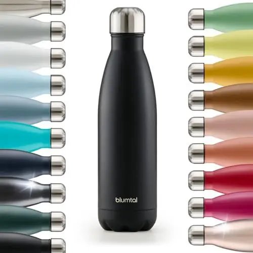 Produktbild: Blumtal® Trinkflasche Edelstahl Charles - Thermosflasche 350 ml - BPA-freie Thermo Trinkflasche kalt&warm - auslaufsichere Trinkflasche Metall 350 ml - Thermos Trinkflasche - Schwarz