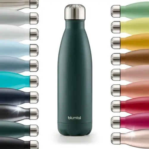 Produktbild: Blumtal® Trinkflasche Edelstahl Charles - Thermosflasche 500 ml - BPA-freie Thermo Trinkflasche kalt&warm - auslaufsichere Trinkflasche Metall/Edelstahl Trinkflasche 500ml - Thermoflasche - Dunkelgrün