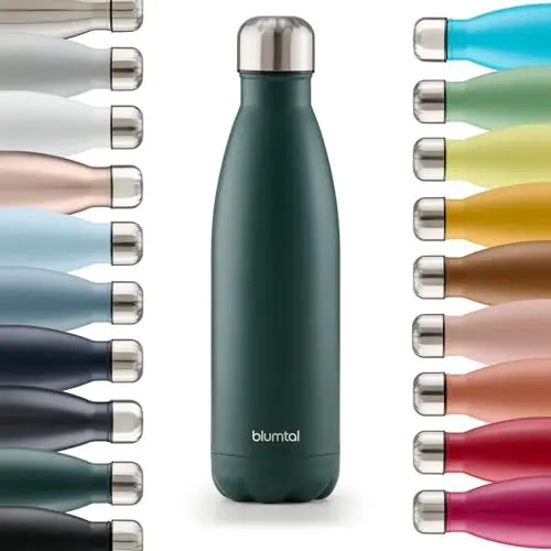 Produktbild: Blumtal® Trinkflasche Edelstahl Charles - Thermosflasche 1000 ml - BPA-freie Thermo Trinkflasche kalt&warm - auslaufsichere Trinkflasche Metall/Edelstahl Trinkflasche 1L - Thermoflasche - Dunkelgrün