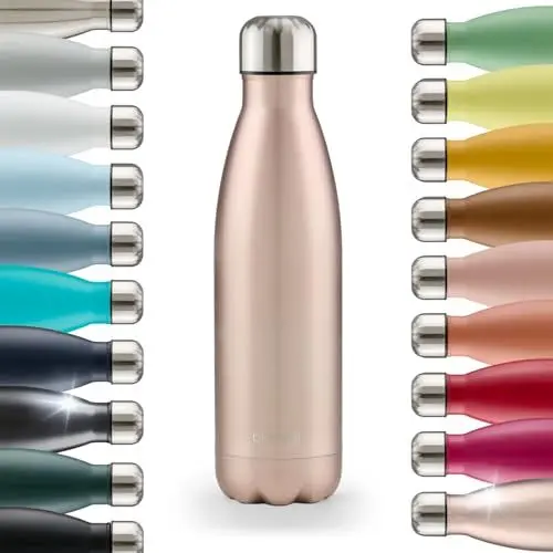 Produktbild: Blumtal® Trinkflasche Edelstahl Charles - Thermosflasche 500 ml - BPA-freie Thermo Trinkflasche kalt&warm - auslaufsichere Trinkflasche Metall 500 ml - Thermos Trinkflasche - Metall Rosa