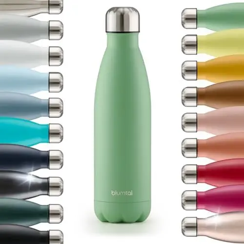 Produktbild: Blumtal® Trinkflasche Edelstahl Charles - Thermosflasche 500 ml - BPA-freie Thermo Trinkflasche kalt&warm - auslaufsichere Trinkflasche Metall 500 ml - Thermos Trinkflasche - Summer Green - Grün
