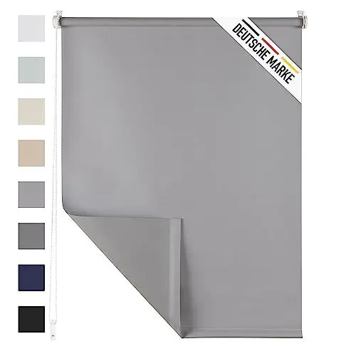 Produktbild: Blumtal Verdunklungsrollo 90 x 130-155 cm im 2er Set - Klemmfix Rollo ohne Bohren - Thermorollo Klemmfix - Fensterrollo Innen für Fenster und Türen - Klemmrollo - Sichtschutz Rollo in Hellgrau
