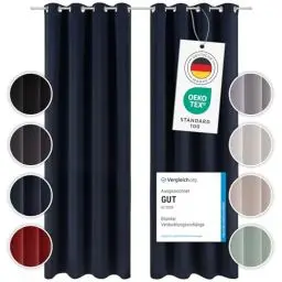 Produktbild: Blumtal Verdunklungsvorhänge 2er Set - Thermovorhang Hitzeschutz - Vorhang Blickdicht mit Ösen - Gardinenschals mit Schlaufen - Lärmschutzvorhang - Gardinen 138x117cm - Vorhänge Wohnzimmer - Blau