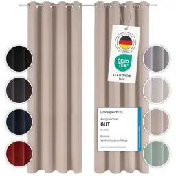 Produktbild: Blumtal Verdunklungsvorhänge 2er Set - Thermovorhang Hitzeschutz - Vorhang blickdicht mit Ösen - Gardinenschals mit Schlaufen - Gardinen 245x140 cm-Gardienenschalset 2er - abdunkelnde Vorhänge - Taupe