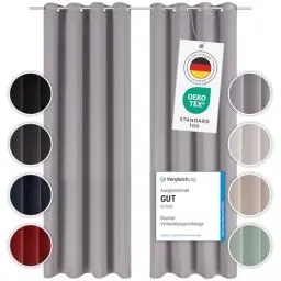 Produktbild: Blumtal Verdunklungsvorhänge 2er Set - Thermovorhang Hitzeschutz - Vorhang Blickdicht mit Ösen - Gardinenschals mit Schlaufen - Lärmschutzvorhang-Gardinen 175x140cm - Vorhänge Grau - Gardine Grau