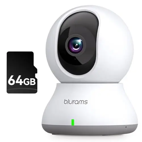 Produktbild: blurams 2K Überwachungskamera Innen, 360°WLAN Kamera+64G MicroSD,Bewegungsverfolgung Nachtsicht Haustier Kamera mit Zwei-Wege-Audio,kompatibel mit Alexa und Google(2,4 GHz Wi-Fi)