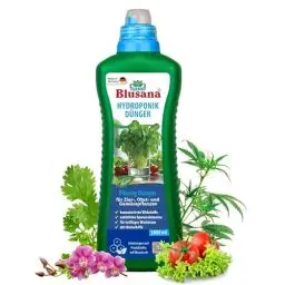 Produktbild: Blusana Hydroponik & Hydrokultur Dünger XL Flasche 1l NPK 7-3-6 Flüssigdünger für Zimmerpflanzen Obst & Gemüse in Nährlösung | gesundes Wachstum & reicher Ertrag