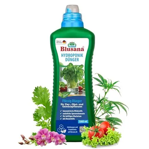 Produktbild: Blusana Hydroponik & Hydrokultur Dünger XL Flasche 1l NPK 7-3-6 Flüssigdünger für Zimmerpflanzen Obst & Gemüse in Nährlösung | gesundes Wachstum & reicher Ertrag