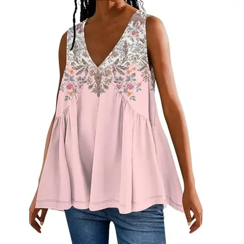 Produktbild: Bluse Damen Oversize Bluse Damen Lang Sweatshirt Damen Lang Weiße Tshirts Damen Shirt Ärmellos Damen T Shirts Damen V Ausschnitt Ethno Kleidung Damen Top Kurz Damen Bluse Rosa M