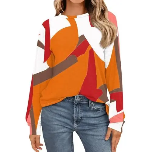 Produktbild: Bluse Damen Wickelbluse Yoga Oberteil Damen T Shirt Beige Damen Frühlingsbluse Damen Damen-Satinhemd Business Oberteil Damen Sport Tops für Damen Tshirt V Ausschnitt Damen Orange 3XL