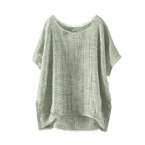 Produktbild: Bluse Leinen Damen Frauen Kurzarm Rüschen Top V-Ausschnitt Falten T Shirts Rote Funktionsshirt Casual T-Shirt Shirt Mit Spitze Coole Laessige Blusen Sommer Tshirt