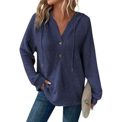 Produktbild: Generisch Pullover Damene Baumwolle Große Größen Schlichte Pullover Lauf Weich Rundhals Langärmelig Pullover Damen Stil Herbst Lockere Marine