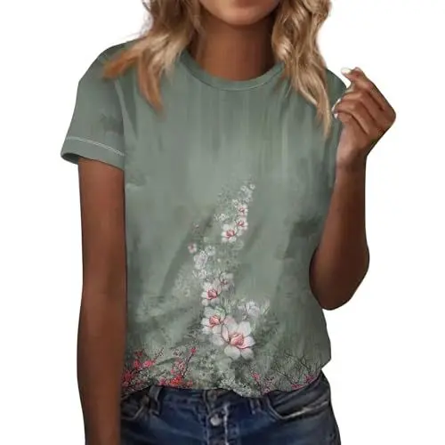 Produktbild: Blusen Damen Sommer T-Shirts für Damen Damen T-Shirt Tshirt Damen Sommer Sexy Damen Shirts T-Shirt-Set für Mädchen Batik Damen Shirt Weiß Damen Damen Tshirt Weiß Big Shirt Grün M