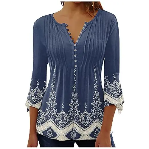 Produktbild: Blusen & Tuniken für Damen T-Shirt Damen V Ausschnitt Langes Tshirt Damen Tunikas Und Blusen Damen Lange Tunika Damen T-Shirt Langarm Sommer Oberteile Casual Tunika Tops Türkis M
