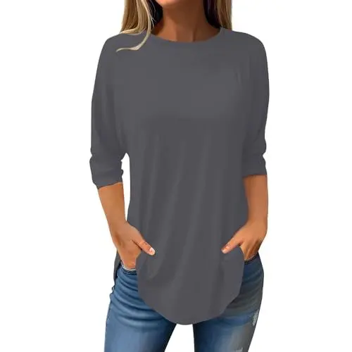 Produktbild: Blusenshirt Damen 3/4 Arm Damenblusen 3/4 Arm Rot Viskose Bluse Damen Schwarzes Tshirt Damen Tshirt Damen Große Größen Hawaii Shirt Damen Sportlich Elegante Kleidung Damen Grau M