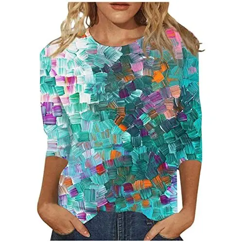 Produktbild: Blusenshirt Damen 3/4 Arm Elegante Oberteile Elegant Bluse 3/4 Ärmel Hemd Festlich Party Bluse Passform Lockere Shirt Rundhals Shirt M