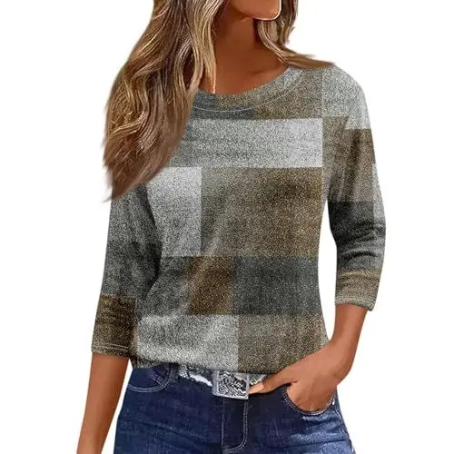 Produktbild: Blusenshirt Damen Langarm Bluse Hellblau Damen 3/4-Shirt-T-Shirt-Oberteile FüR Damen Schwarzes Shirt Damen 3/4 Arm Bluse Mit FlüGeläRmel Longshirt Damen Langarm Braun M