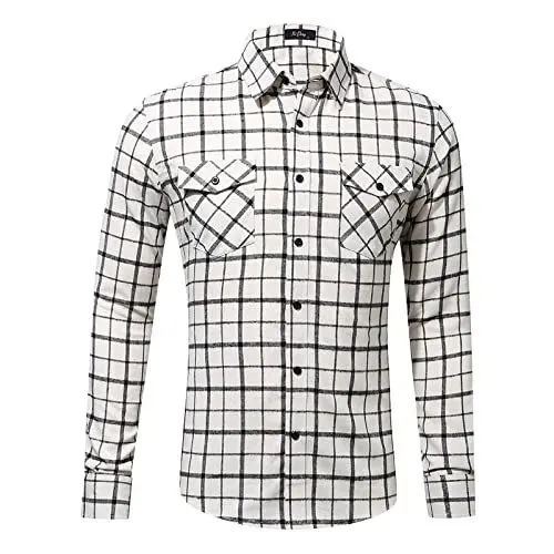 Produktbild: Blusentop Herren Kariertes Luftige mit Reverskragen Bluse Knopfleiste Hausanzug Frühlings Shirt Herren Slim Fit Flanell Longsleeve 90S Weiß Hoodie Herren