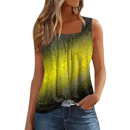 Produktbild: Blusentops Damen Lange Tops Damen Armlose Tshirt Damen Träger Shirts Frauen Tshirt Damen Locker Tunika Damen Sommer Lang Damen Oberteil Sommer Baumwolle Strandtop Damen Sommer Gelb XL
