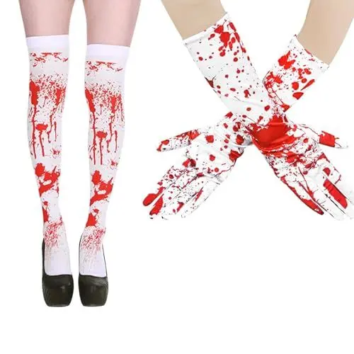 Produktbild: HORREX Halloweenblutsocken Halloween Blutige füR Halloween Blutige Handschuhe Socken Set,Cosplay Blutiges Halloween Karneval Mottoparty KostüMe füR Frauen Gruselige Blutsocken und Handschuhe