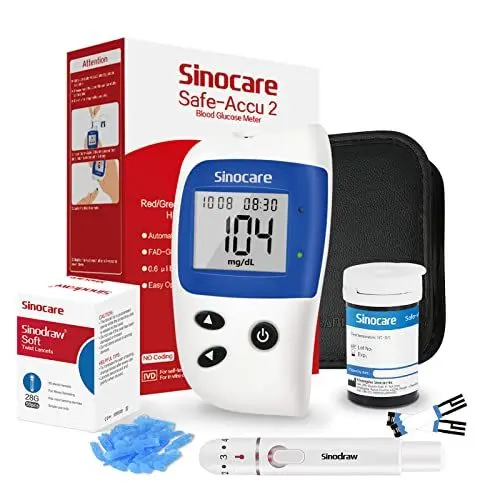 Produktbild: Blutzuckermessgerät, Zuckermessgerät mit Blutzuckerteststreifen 25, Sinocare Safe-Accu2 Blutzuckermessgerät set mit teststreifen, mg/dL (Safe-Accu2 Messgeräte 25 Set)
