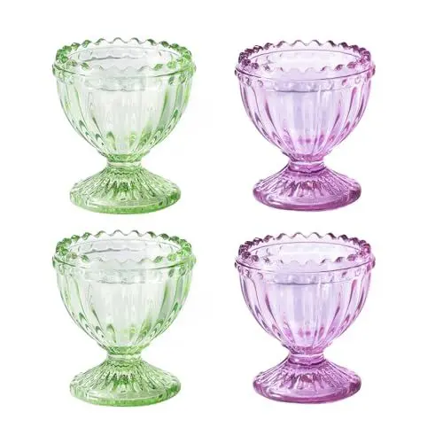 Produktbild: Bluweet Eierbecher 4er Set Niedliches Eierbecher Geschenkset 4 Stück, Sicherheit Weich gekochte Eierhalter, Green Lila Retro-Stil Glas Frühstück Eierhalter Set