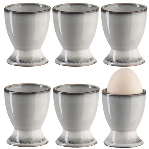 Produktbild: Bluweet Eierbecher 6er Stück Set Eierhalter Eierständer Porzellan aus Keramik cm für Jeden Frühstückstisch Hart und Weichgekochten Eiern Grau 6 Löffel (Y6) (G6)