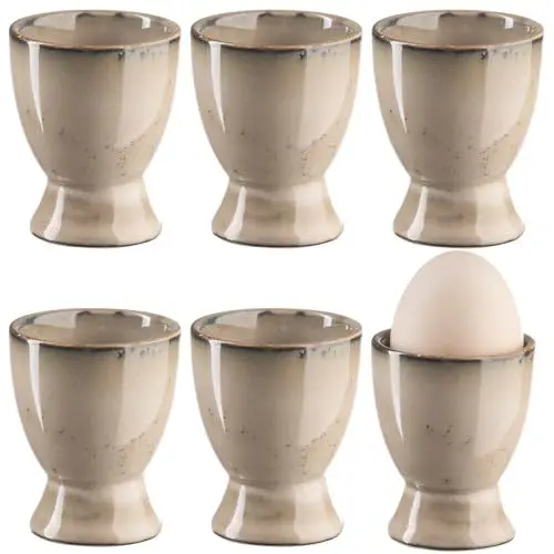 Produktbild: Bluweet Eierbecher 6er Stück Set Eierhalter Eierständer Porzellan aus Keramik cm für Jeden Frühstückstisch Hart und Weichgekochten Eiern Grau 6 Löffel (Y6) (Y)