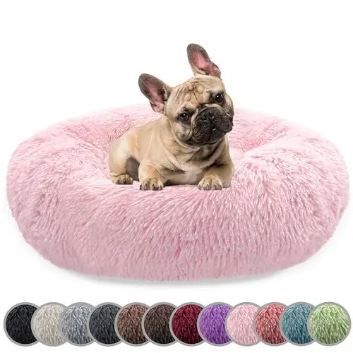 Produktbild: bluzelle Hundebett für Mittelgroße Hunde, 70cm Hundekissen Rund Donut Kissen Hundekorb Flauschig Plüsch, Ergonomisch Bezug Waschbar rutschfest Weich Kunstfell, Farbe:Hell-Rosa