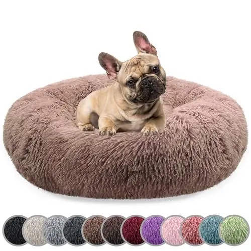 Produktbild: bluzelle Hundebett für Mittelgroße Hunde, 70cm Hundekissen Rund Donut Kissen Hundekorb Flauschig Plüsch, Ergonomisch Bezug Waschbar rutschfest Weich Kunstfell, Farbe:Khaki