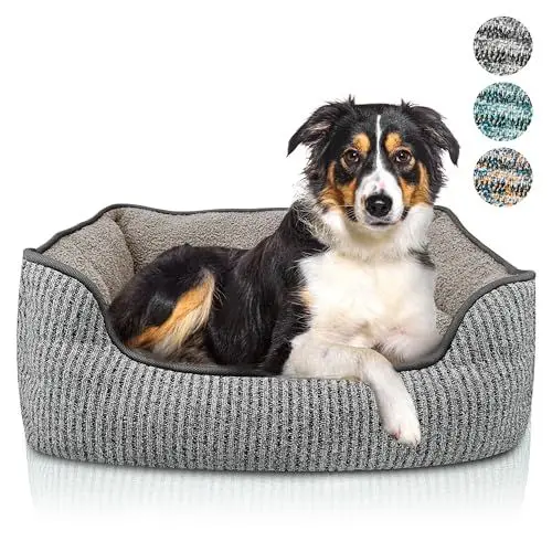 Produktbild: bluzelle Hundebett für große Hunde, Hundekorb Hundesofa Hundekissen Hundecouch Tierbett Schlafplatz, Waschbar rutschfest Herausnehmbares Kissen Flauschig Plüsch Teddy-Fell, Größe L, Farbe:Grau