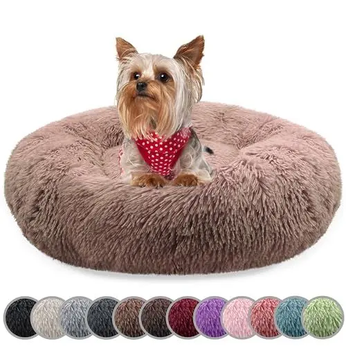 Produktbild: bluzelle Hundebett für kleine Hunde & Katzen, 50cm Hundekissen Rund Donut Kissen Hundekorb Plüsch, Katzenbett Flauschig Katzenkissen Waschbar rutschfest Weich, Farbe:Khaki