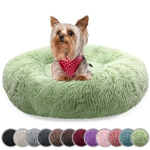Produktbild: bluzelle Hundebett für kleine Hunde & Katzen, 50cm Hundekissen Rund Donut Kissen Hundekorb Plüsch, Katzenbett Flauschig Katzenkissen Waschbar rutschfest Weich, Farbe:Mint-Grün