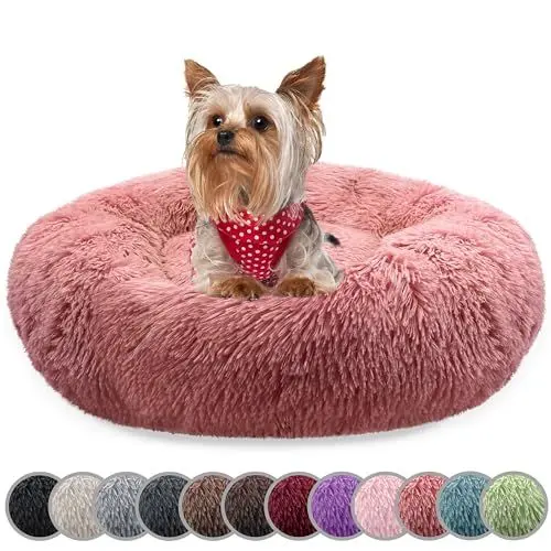Produktbild: bluzelle Hundebett für kleine Hunde & Katzen, 50cm Hundekissen Rund Donut Kissen Hundekorb Plüsch, Katzenbett Flauschig Katzenkissen Waschbar rutschfest Weich, Farbe:Blau