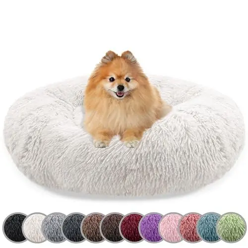 Produktbild: bluzelle Hundebett für kleine Hunde & Katzen, 60cm Hundekissen Rund Donut Kissen Hundekorb Plüsch, Katzenbett Flauschig Katzenkissen Waschbar rutschfest Weich, Farbe:Cream