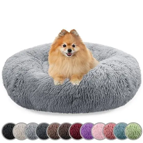 Produktbild: bluzelle Hundebett für kleine Hunde & Katzen, 60cm Hundekissen Rund Donut Kissen Hundekorb Plüsch, Katzenbett Flauschig Katzenkissen Waschbar rutschfest Weich, Farbe:Hell-Rosa