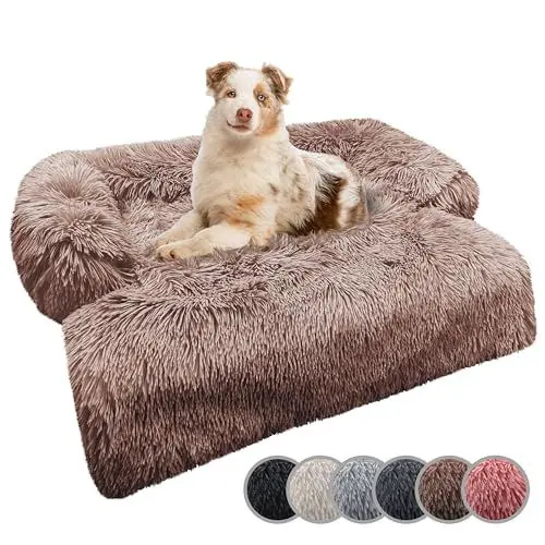 Produktbild: bluzelle Sofaschutz Hundebett für kleine & mittelgroße Hunde, Hundedecke für Couch Sofa Cover, Plüsch Hundesofa Schutzdecke rutschfest Wasserdicht Waschbar Abnehmbarer Bezug, Farbe:Khaki